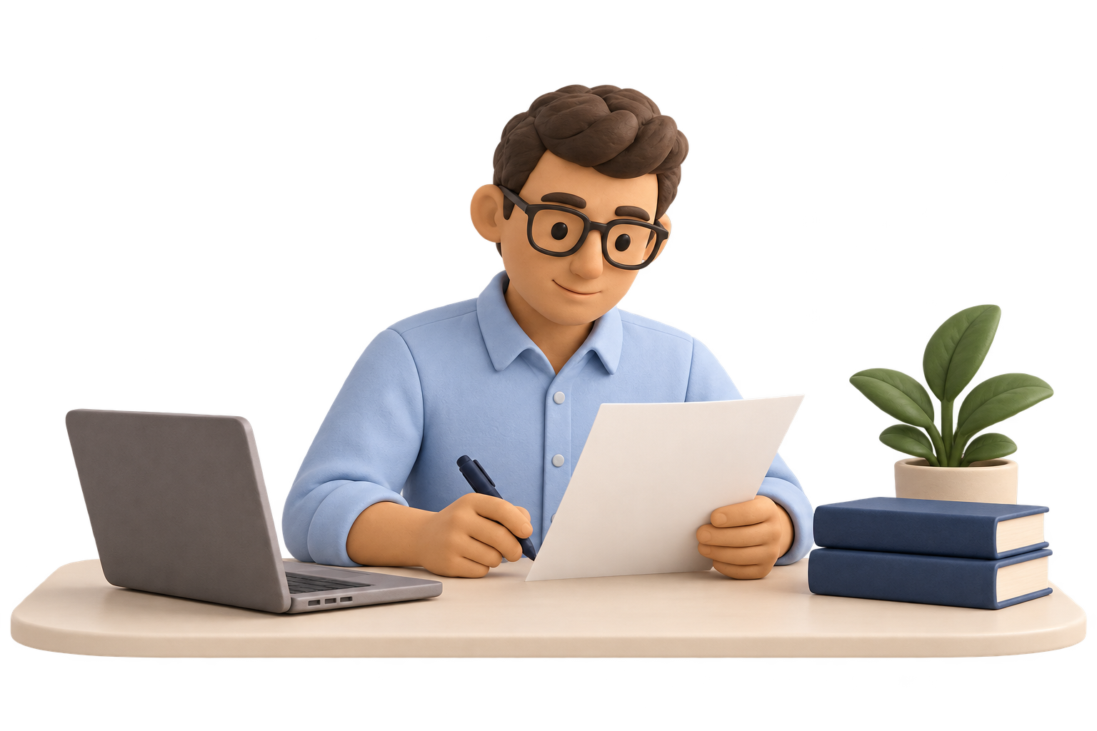 Profissional de massinha acompanhando suas informações em uma mesa com computador.